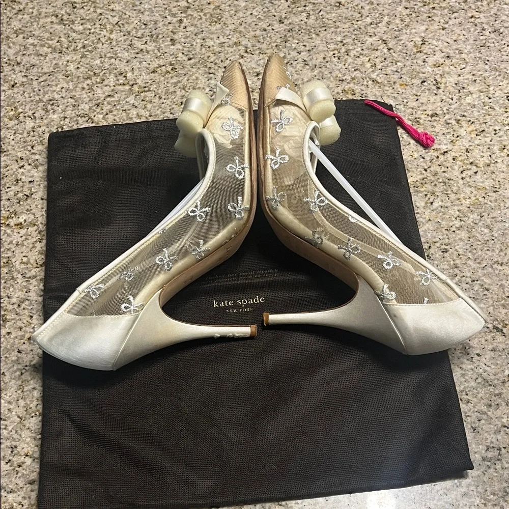 kate spade Metallic Cream and Silver Pointed Bow Pumps - Picture 5 of 9